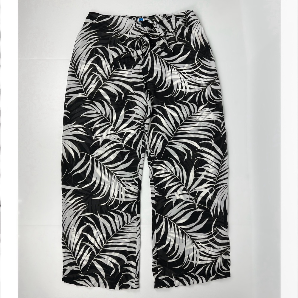 Sessa Tie Front Sheer Beach Pants Coverup Black & White Size Medium